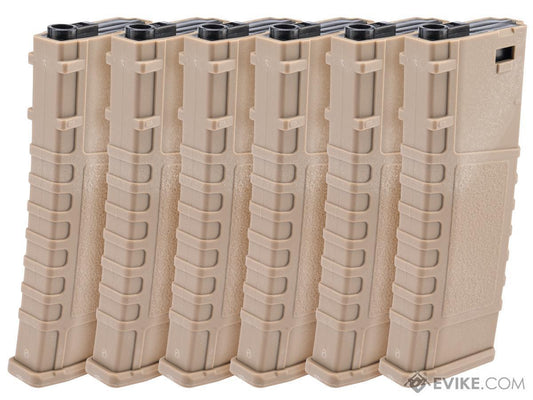 Lonex 200rd Mid-Cap Polymer Magazine for M4 M16 AEG Rifles (Color: Tan / Pack of 6)